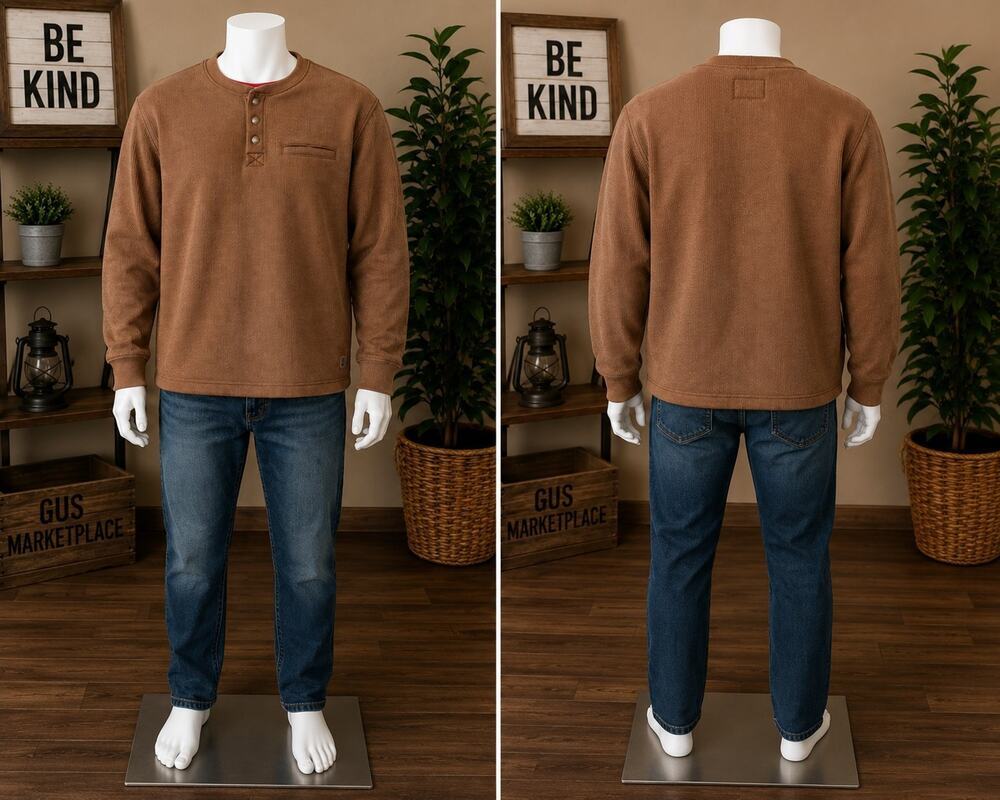 Coleman Men’s XXL Sherpa Lined Henley Pullover Brown Thermal Waffle Outdoor